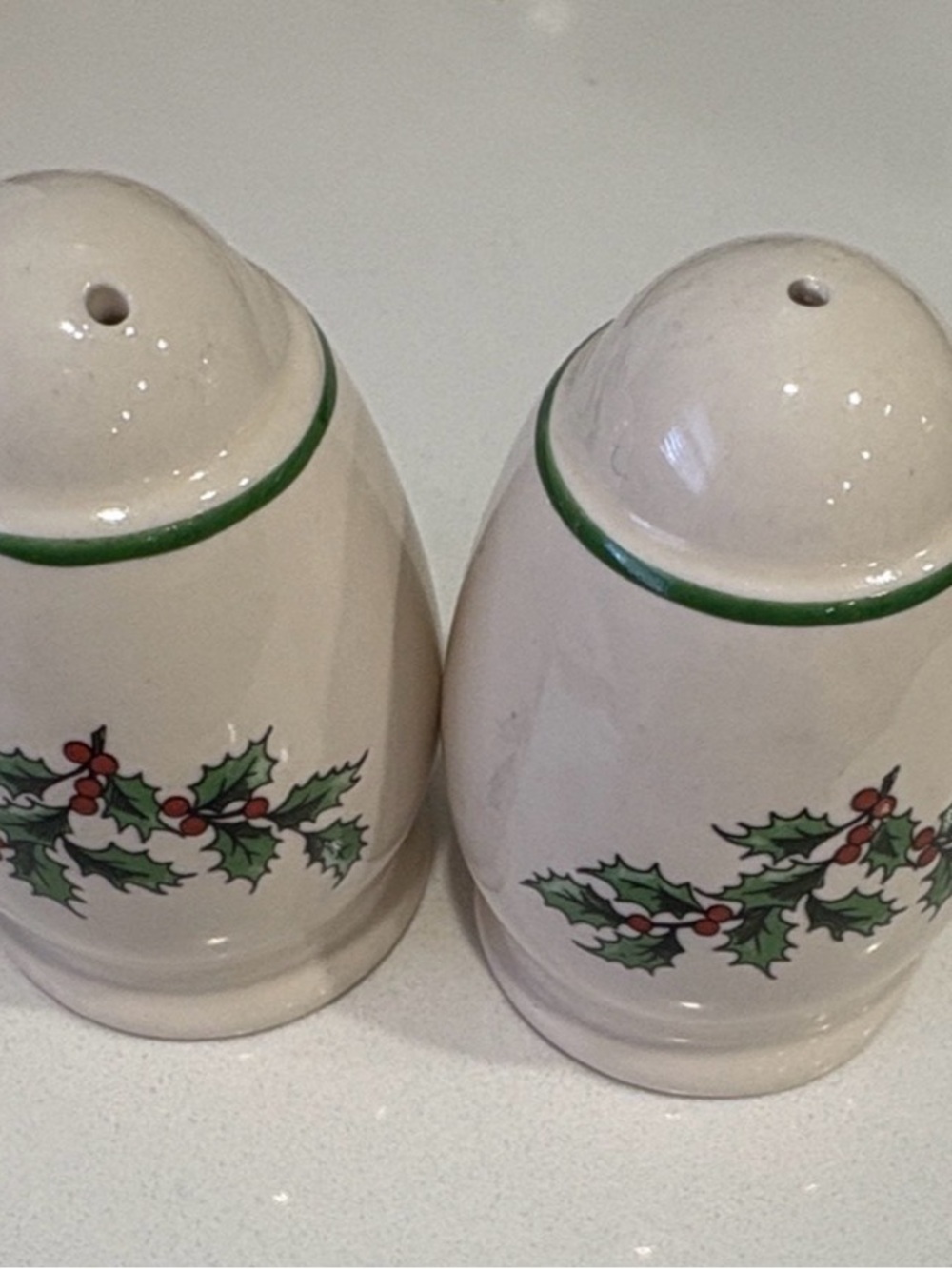 Spode Holly Ceramic Salt & Pepper Shakers - White, Green, Red